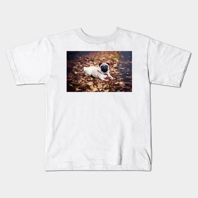 Cute Pug Digital Painting Kids T-Shirt by gktb